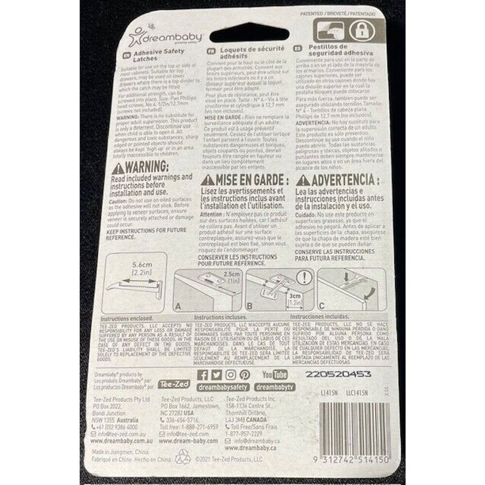 Safety Latches Cabinet Drawers Dreambaby Adhesive L1415N White Plastic, 8 Count - Picture 2 of 7